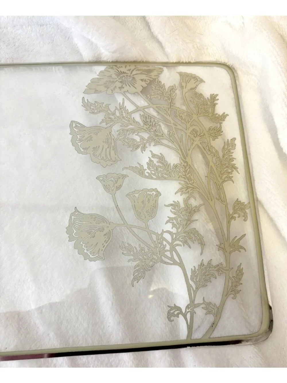 VTG MCM 1950's Silver City Floral Poppy Glass Overlay Platter Horderves Tray
